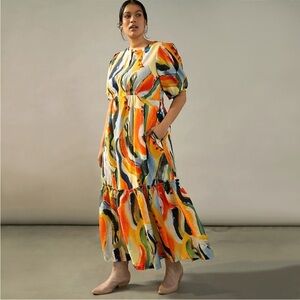 Anthropologie Maeve Suzannah Colorful Rainbow Abstract Print Maxi Dress Size 2X